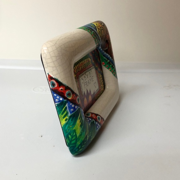 Colorful picture Frame Small ceramic handpainted Leaves tropical floral - Picture 5 of 7